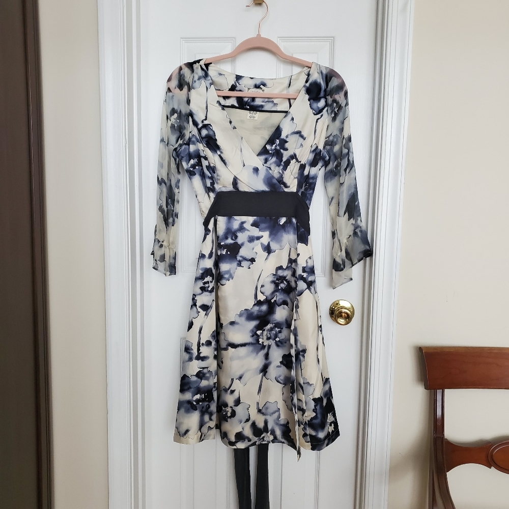 Anthropologie Voila Silk Watercolor Wrap Dress
